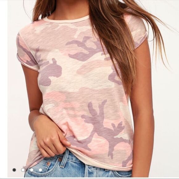 FREE PEOPLE | WE THE FREE Clare Camo Tee Blush Pink Short Sleeve Women’s Size XS - Picture 1 of 11